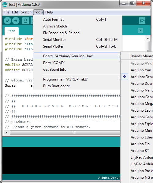 The Arduino board recognized and configured in the IDE.